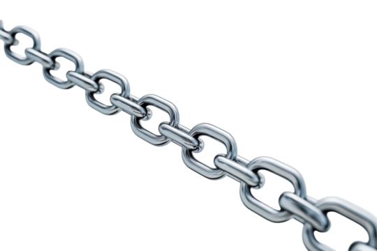 Metal chain link, strong industrial element, cut out transparent