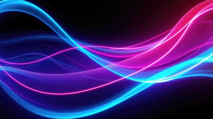 Naklejka premium Abstract Neon Light Waves on Black Background