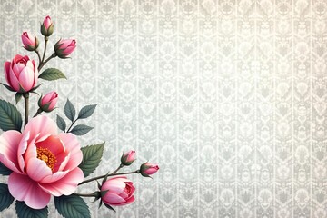 Naklejka premium Delicate floral damask, soft pastel hues, refined design, photography, classic
