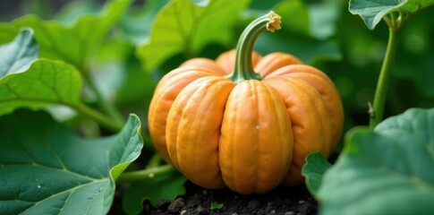 Pumpkin plant with intricate details and textures, vines, garden