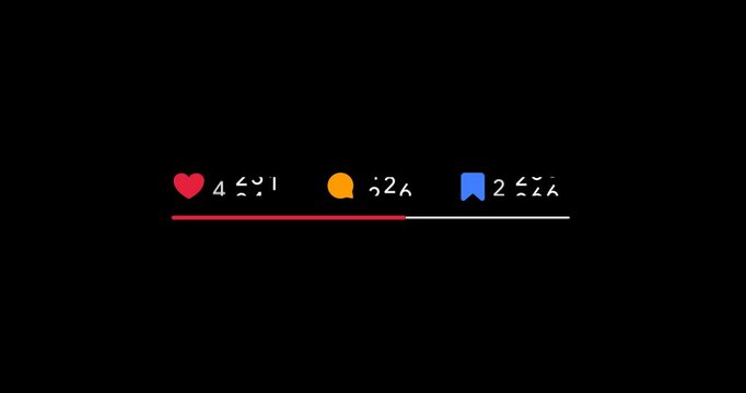 Social media post Interaction counter. Instagram, X, Facebook, Linkedin statistics. Blog impression growing success rate. Follower engagement tracker. Digital analytics. Transparent MOV video overlay