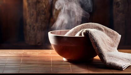 A steaming bowl with a towel draped over it for a facial steam.