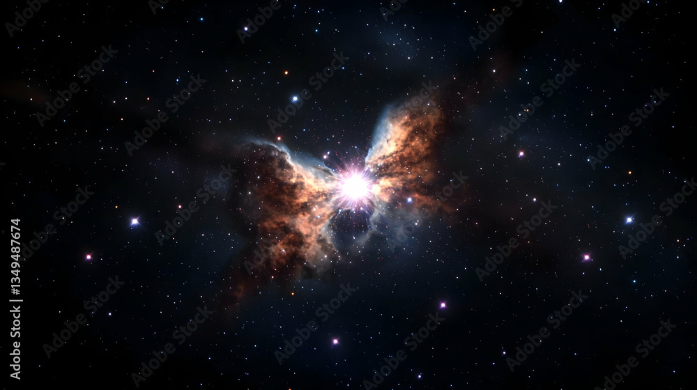 Poster cosmic nebula formation in outer space with star clusters and glowing colors
