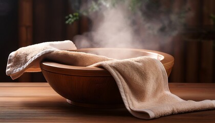 A steaming bowl with a towel draped over it for a facial steam.