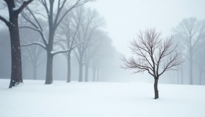 Fototapeta premium Single isolated branch on a snowy white background with bare trees, snow, white