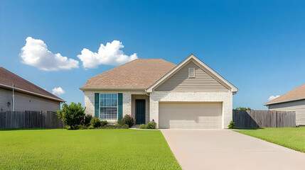 Fototapeta premium Suburban Home Exterior With Driveway And Yard
