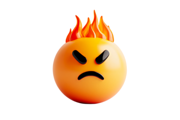 Burning Angry emoji with Flames, Black Background, cut out transparent