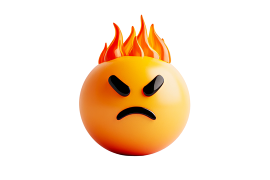 Burning Angry emoji with Flames, Black Background, cut out transparent