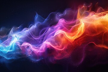 Fototapeta premium A vibrant swirl of colored smoke glows softly against a deep black background, shaping an ethereal form