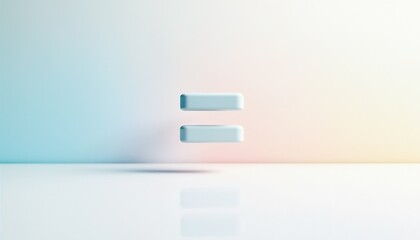 3D blue equals symbol with soft gradient background and reflective surface