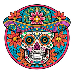 Obraz premium Colorful skull with Mexican Day of the Dead floral design.