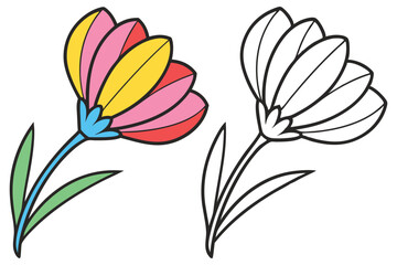 Colorful Flower and Line Art Drawing for Kids Coloring Book Pages