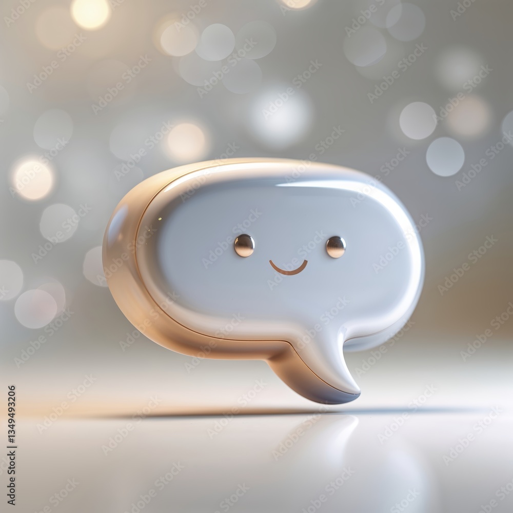Poster chat bubble with a friendly smile illuminated against a soft bokeh background appears inviting and c