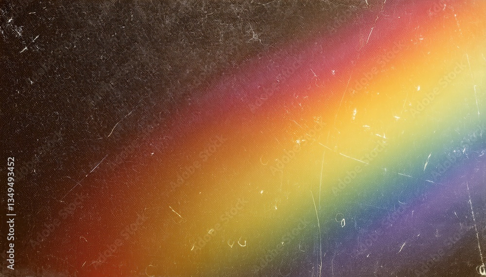 Poster vintage grunge rainbow texture with scratched distressed overlay, retro aesthetic background for des