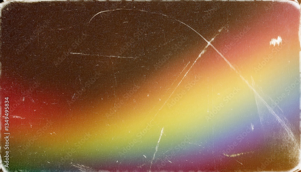Aufkleber vintage grunge rainbow texture with scratched distressed overlay, retro aesthetic background for des