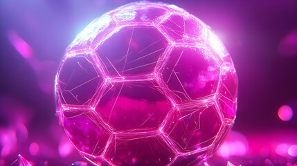 Fototapeta premium Glowing Soccer Ball, Futuristic Stage, Pink Lights