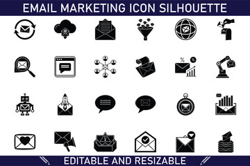 Email Marketing Icon Silhouettes Editable, Resizable, and Engaging
