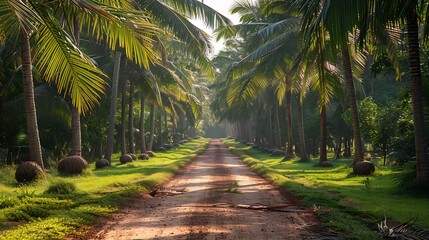 Obraz premium Indian coconut grove where self operating harvesting machines efficiently collect ripe coconuts improving productivity for one of the worlds largest coconut producers