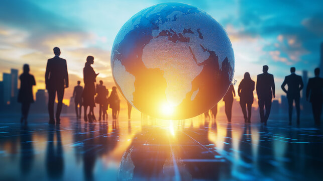 A global business-themed concept focusing on management strategy, diversity, and inclusion in the corporate world