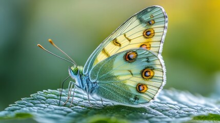 Fototapeta premium Stunning Close-up of a Pale Green Butterfly