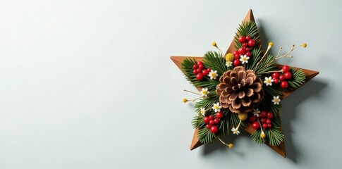 Star-shaped decoration with pinecones and dried flowers, star, festive, Christmas