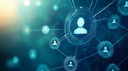 A modern conceptual illustration of human resources and recruitment, depicting networking strategies for professional hiring. The interface visually represents the headhunting process