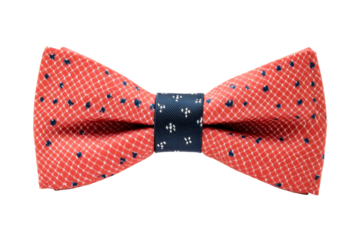 Red and blue bow tie with patterns, formal wear accessory, cut out transparent