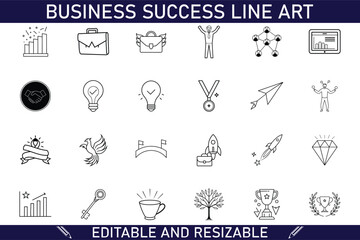 Business Success Line Art Icons Growth, Strategy, Teamwork, Achievement
