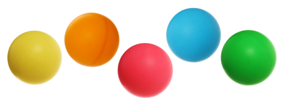 Set colorful ping-pong balls flying, isolated on white, clipping path