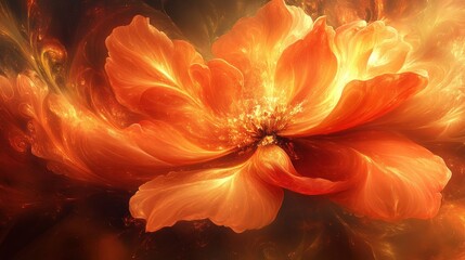Obraz premium Fiery orange flower, glowing petals, abstract art