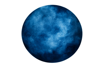Artistic watercolor sphere with blue texture details , cut out transparent