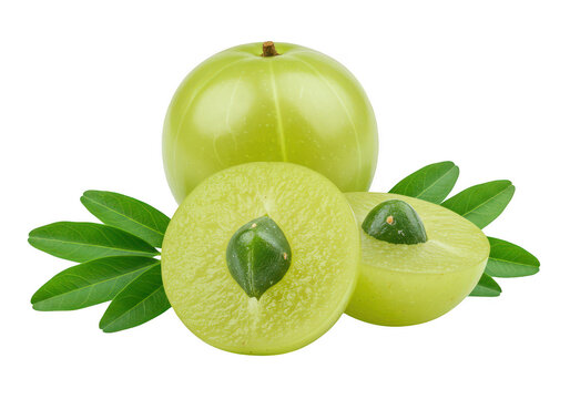 A pair of fresh Indian gooseberries or amla isolated on transparent background