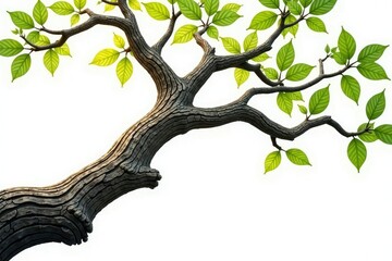 Fototapeta premium Twisted tree branch isolated on white background, wood, texture, nature
