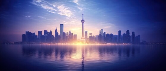 Obraz premium A stunning cityscape reflecting beautifully upon the tranquil water surface