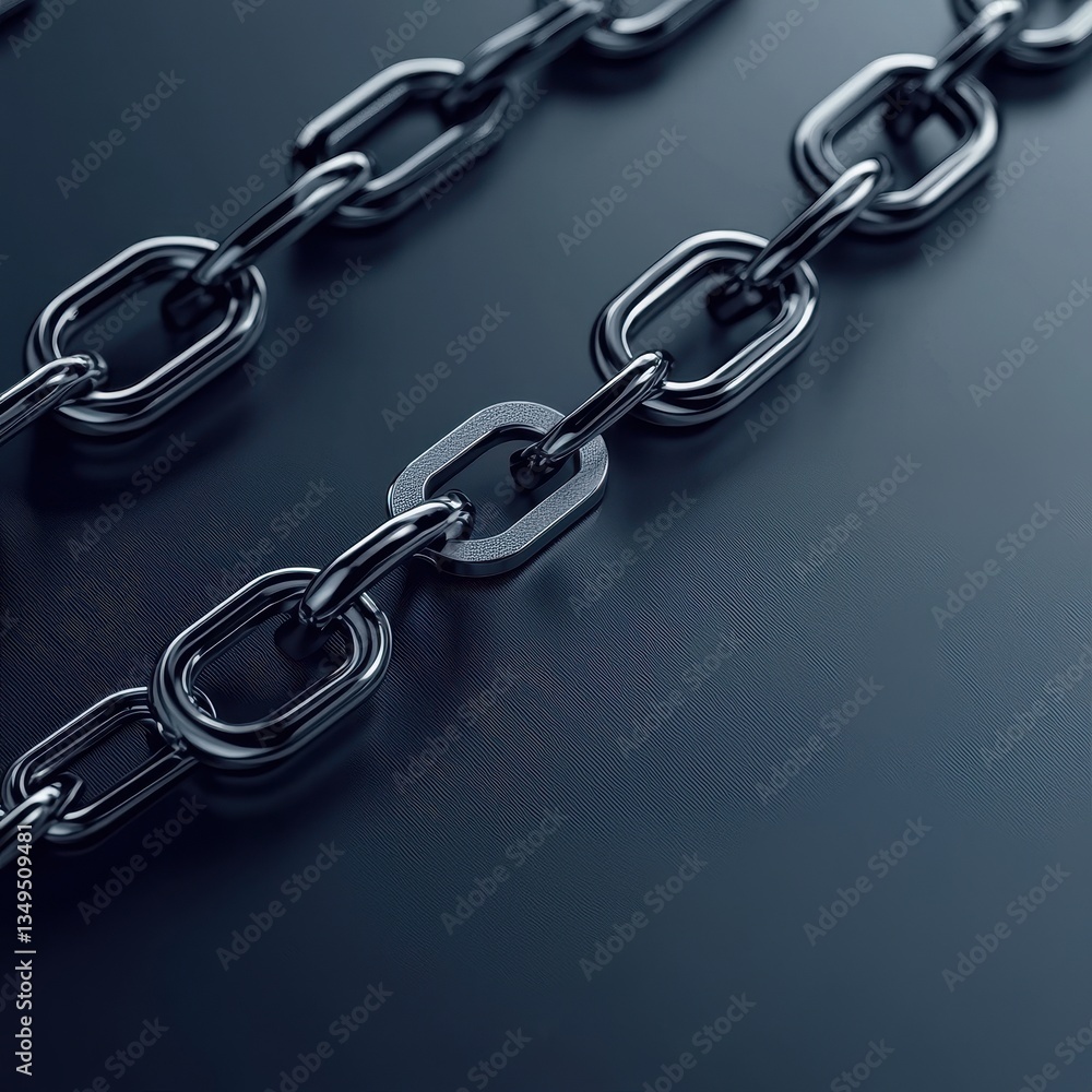 Poster a close-up of metallic chains on a dark surface, showcasing their interlinked design and shiny textu