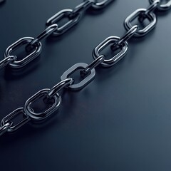 Obraz premium A close-up of metallic chains on a dark surface, showcasing their interlinked design and shiny texture.