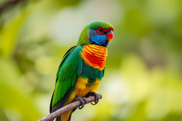 Obraz premium Vibrant Quetzal Plumage Displayed on a Tree Branch, Showcasing Its Bright Colors and Exotic Beauty in a Natural Forest Setting