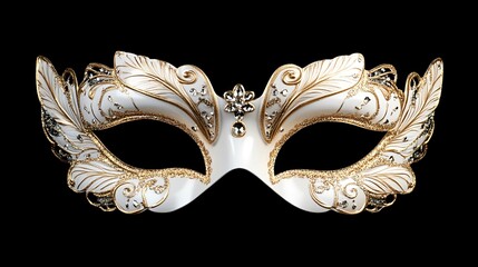 Elegant Venetian Carnival Mask in Gold and White for Masquerade Parties and Festivals