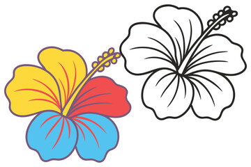 Vibrant Hibiscus Flower Illustration with Coloring Page Option
