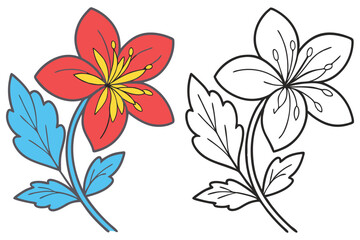 A Colorful Flower and Its Line Art Version a Delightful Illustration for Children's Books or Coloring Pages
