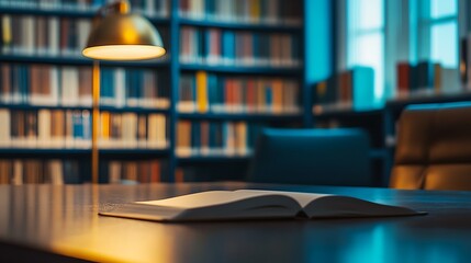 A Library Miniature Model. Placed on a table. Blurred office Backdrop 