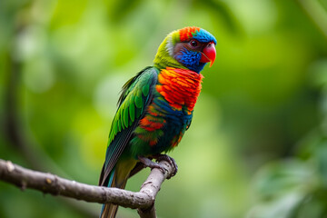Obraz premium Vibrant Quetzal Plumage Displayed on a Tree Branch, Showcasing Its Bright Colors and Exotic Beauty in a Natural Forest Setting