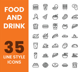 Food and Drink icon set with line style