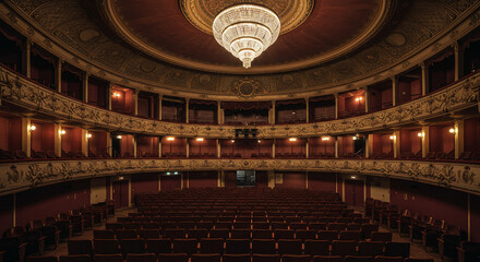 Obraz premium Classic Theater Stage with Vintage Set and Empty Audience Seats