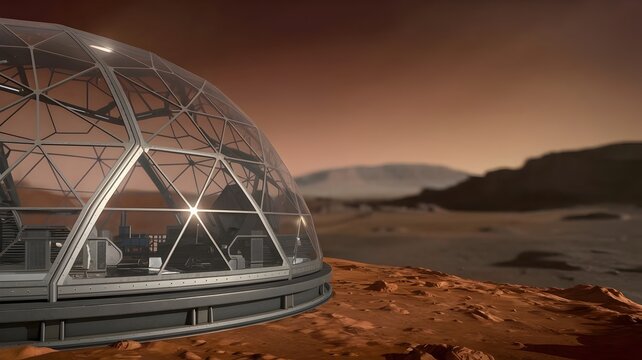 Geodesic Dome Habitat on the Rugged Martian Surface