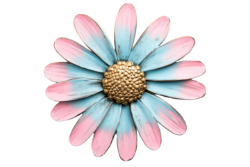 Decorative floral element of blue and pink flower, cut out transparent