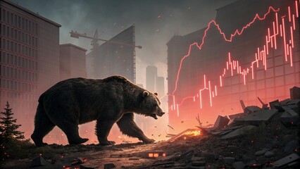 The Roar of the Bear: A Red Wireframe Symbolizing Financial Descent