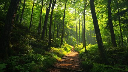 Obraz premium Lush Green Woods in Summer: Nature Beauty Serenity Forest Landscape