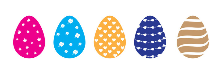 Cute cartoon easter egg decorated with dots, stripe, line, love, ornaments or Easter design. doodle colorful egg Easter set.