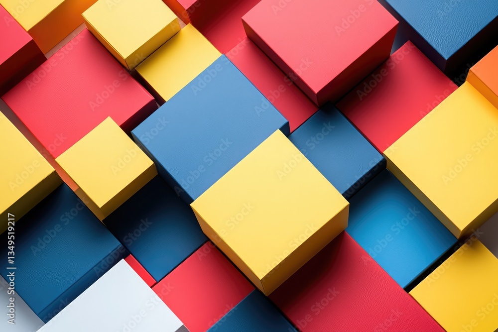 Poster abstract image of colorful cubes arranged in an overlapping pattern, creating a vibrant and geometri